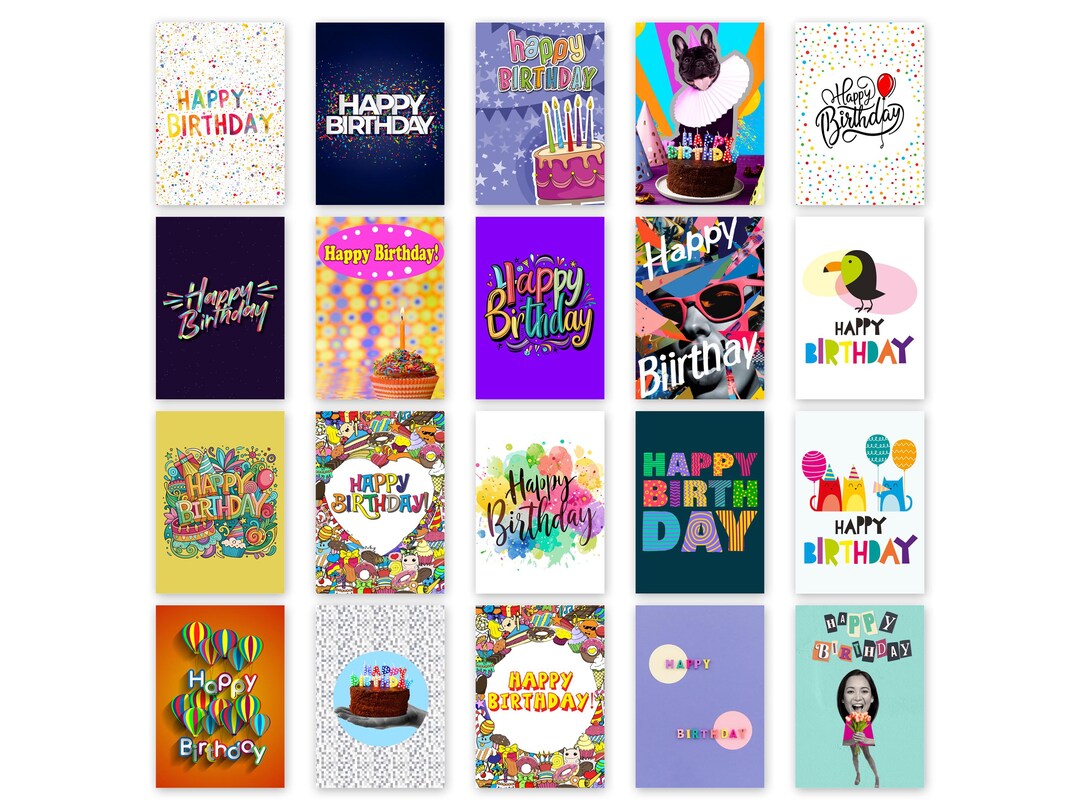 Birthday Card Pack - Set of 20 Assorted Greetings Cards With Envelopes ...