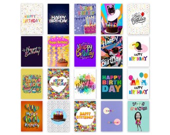 Paquete de tarjetas de cumpleaños - Juego de 20 tarjetas de felicitación surtidas con sobres - Impresas en cartulina premium de alto gramaje - BDAY_006