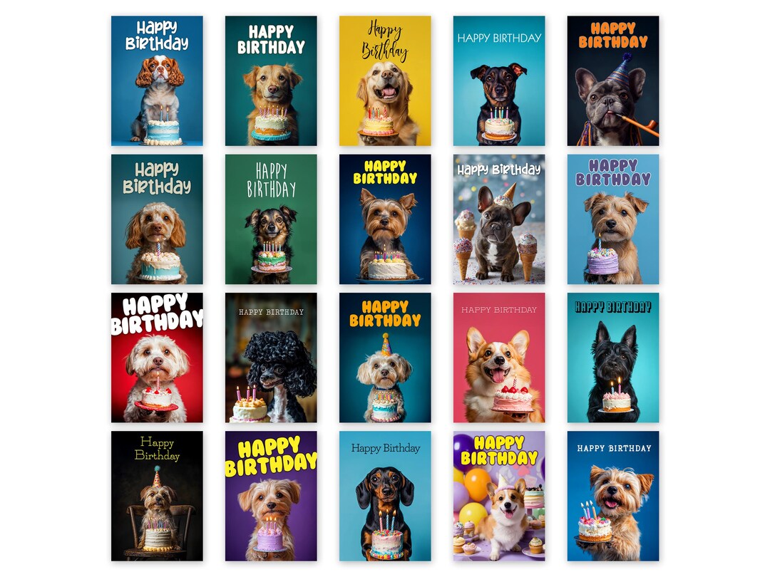 Dog Birthday Card Pack - Set of 20 Assorted Greetings Cards With ...