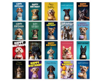 Paquete de tarjetas de cumpleaños para perros - Juego de 20 tarjetas de felicitación surtidas con sobres - Impresas en cartulina premium - DOG_007