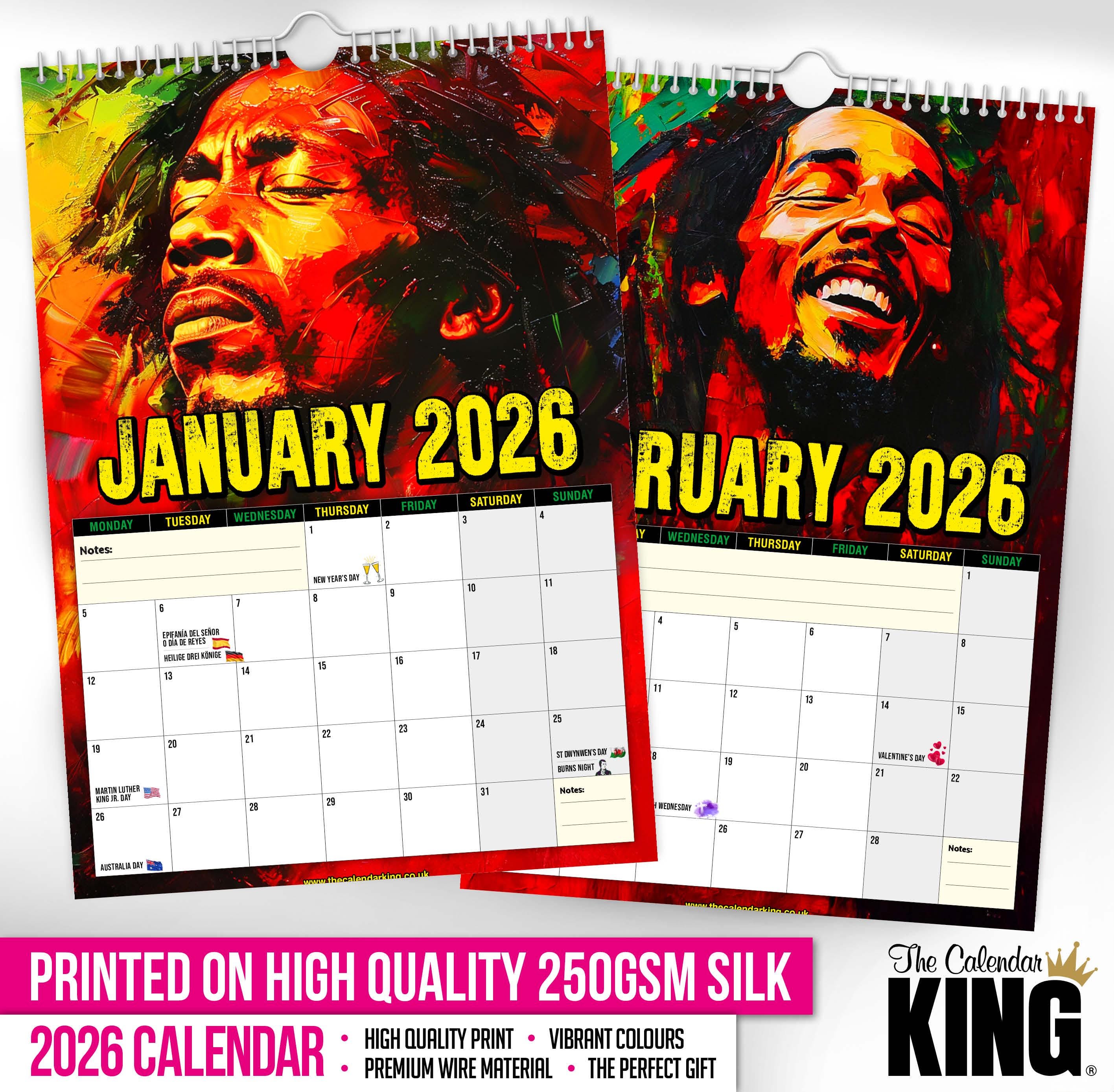 Bob Marley - ART - 2026 Wall Calendar // Funny / Quirky