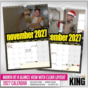 Pu&ograve; includere: Un calendario 2027 con novembre e dicembre, con un layout chiaro. Il calendario ha uno sfondo nero con testo giallo e include immagini di una persona. Il calendario contiene anche il testo "Visualizzazione mensile a colpo d'occhio con layout chiaro".