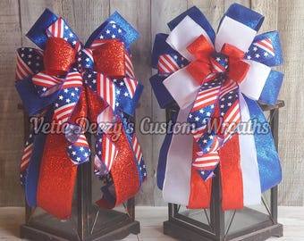 Patriotic Red White & Blue Flag Wreath Bow, 4th of July Decor