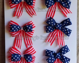 Patriotic Wreath Bow: Red White Blue Stars Stripes, Set of 6