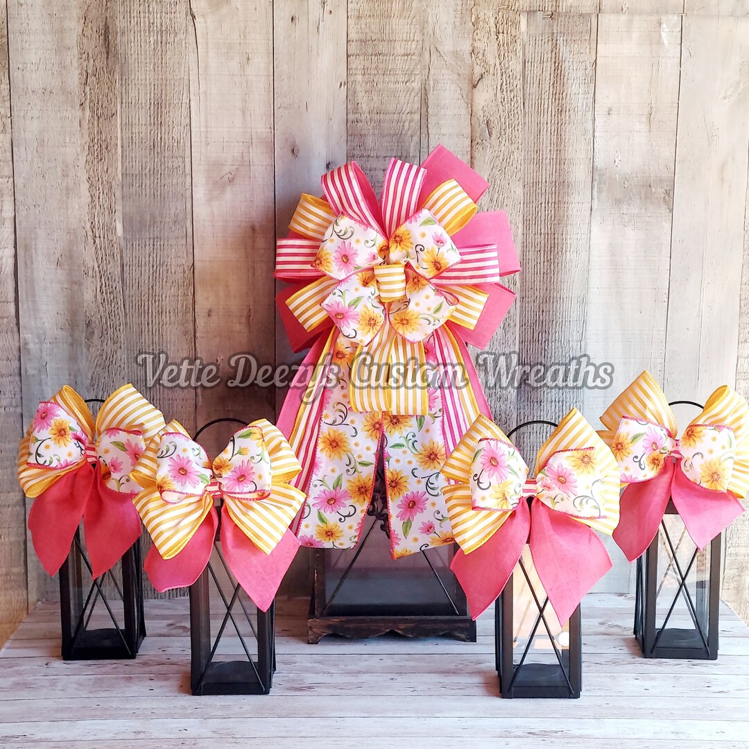 Floral Bow Set: Pink & Yellow Spring Decor, Lantern/wreath Bows - Etsy