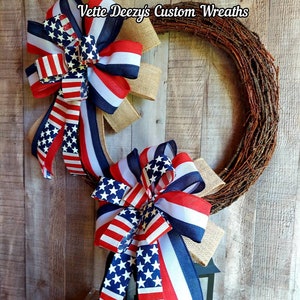 Wreath Bow, Patriotic Wreath Bow, Memorial Day Bow, Independence Day Bow, Patriotic Decor, Lantern Bow Topper, Accent Bows, Labor Day Bow