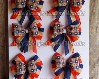 Patriotic Wreath Bow: Red, White & Blue Stars - Set of 6