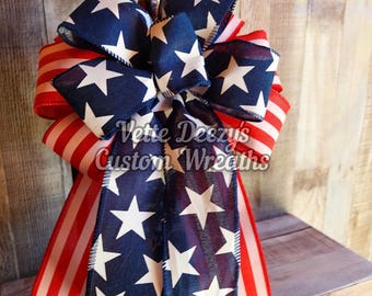 Patriotic Wreath Bow: Red, White & Blue Stars and Stripes