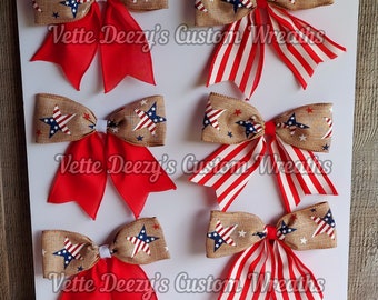Patriotic Wreath Bow: Red, White & Blue Stars and Stripes - Set of 6