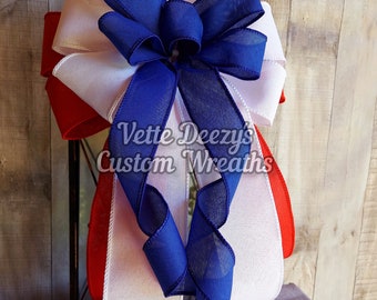 Patriotic Wreath Bow: Red, White, and Blue Canvas Ribbon