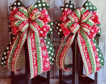 Merry Christmas Bow Set: Red, Green, Holiday Lantern and Wreath Bows