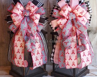 Breast Cancer Awareness Bow,  Pink Ribbon Lantern & Wreath Decor