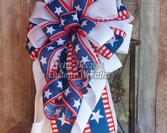 Patriotic Wreath Bow: Red White Blue Stars, 4th of July Decor