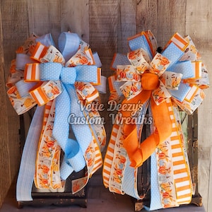 Fall Pumpkin Wreath Bow: Blue & Orange Harvest Decor