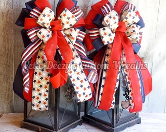 Patriotic Decorative Bow, Red White Blue Lantern Bow,  4th of July Decor,  Memorial Day
