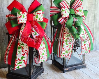 Peppermint Candy Christmas Bow: Red & Green Holiday Wreath Decor