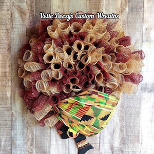African American Diva Wreath, Kente Fabric Headwrap, Juneteenth Decor