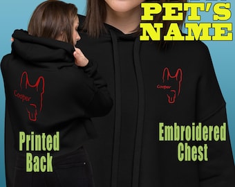Personalized German Shepherd Crop Hoodie, Embroidered Dog Name, Artistic Back Print