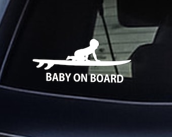 Baby on Board Surfboard Car Decal: Gloss Vinyl Sticker