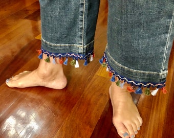 embellished hem jeans