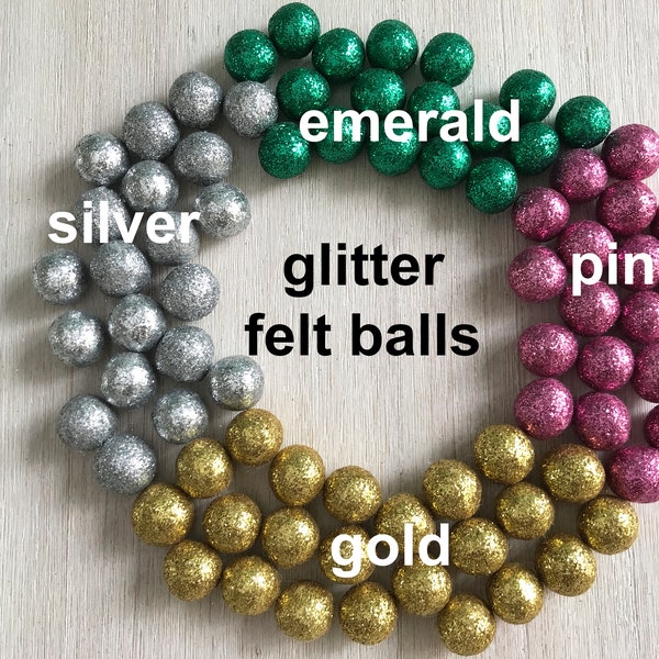 Glitter Felt Balls Gold | Glitter Felt Balls Emerald Green | Glitter Felt Balls Rose Pink | Glitter Felt Balls Silver