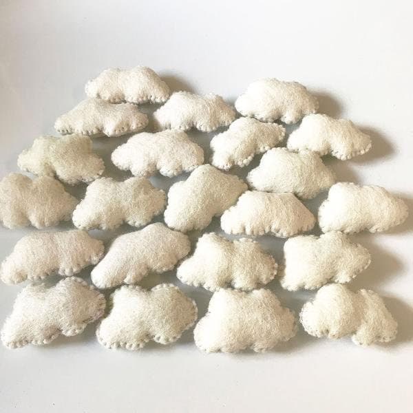 Felt Clouds | White Felt Clouds | Handmade Felted Clouds | Handmade From Pure New Zealand Wool | Felt Pom Pom Clouds | Felt Cloud