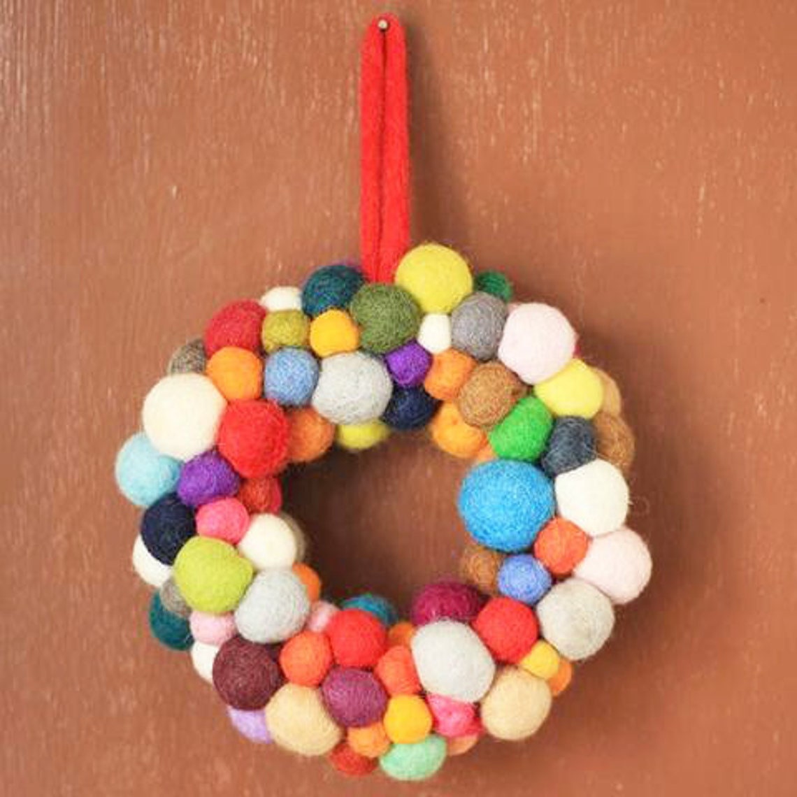 Felt Ball Christmas Wreath Multicolored Felt Ball Wreath Etsy