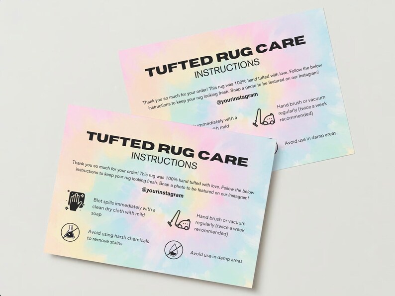 Editable Tufted Rug Care Instructions Template Small Rug Etsy
