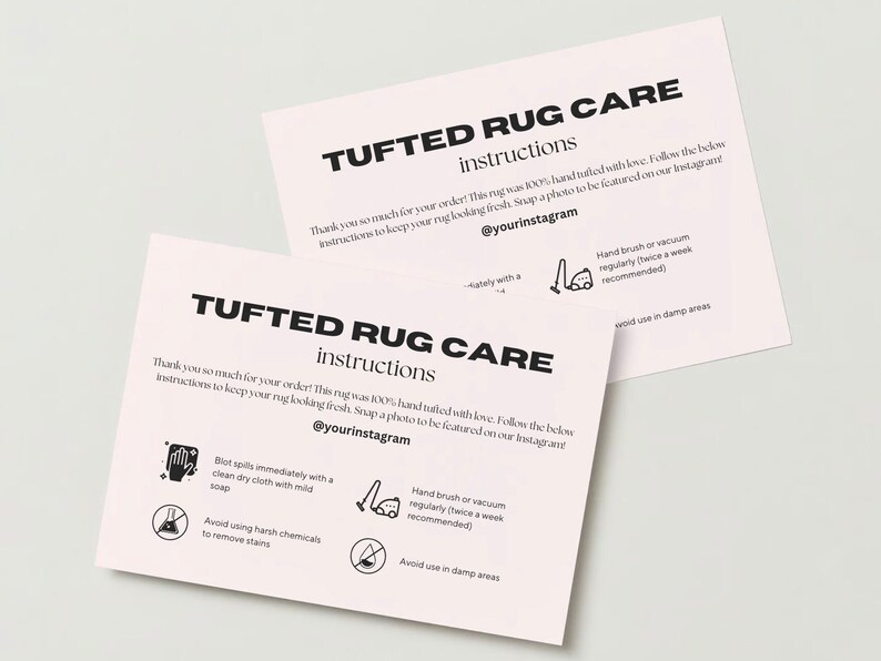 Editable Tufted Rug Care Instructions Template Small Rug Business
