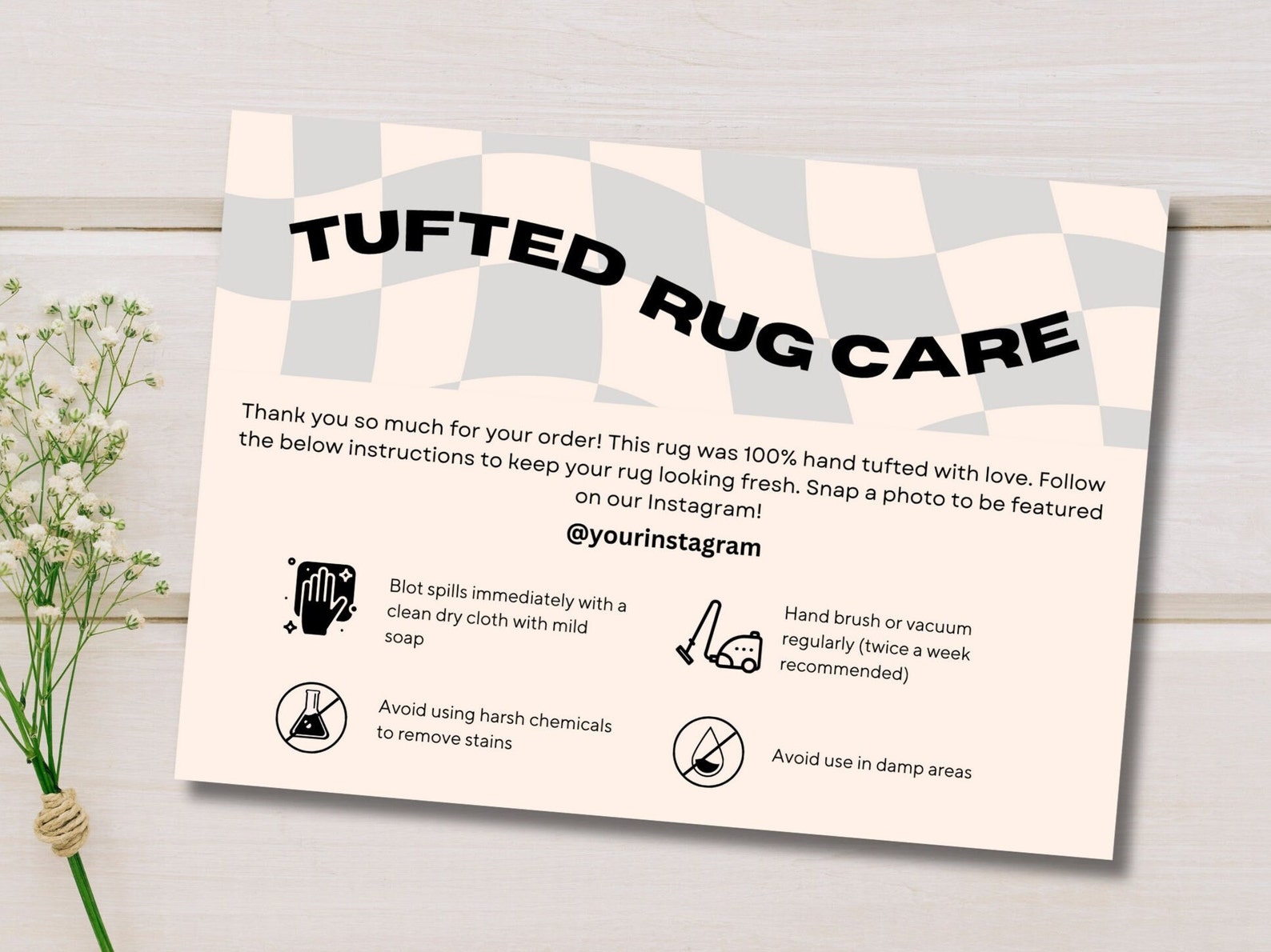 Editable Tufted Rug Care Instructionstemplate Small Rug Business