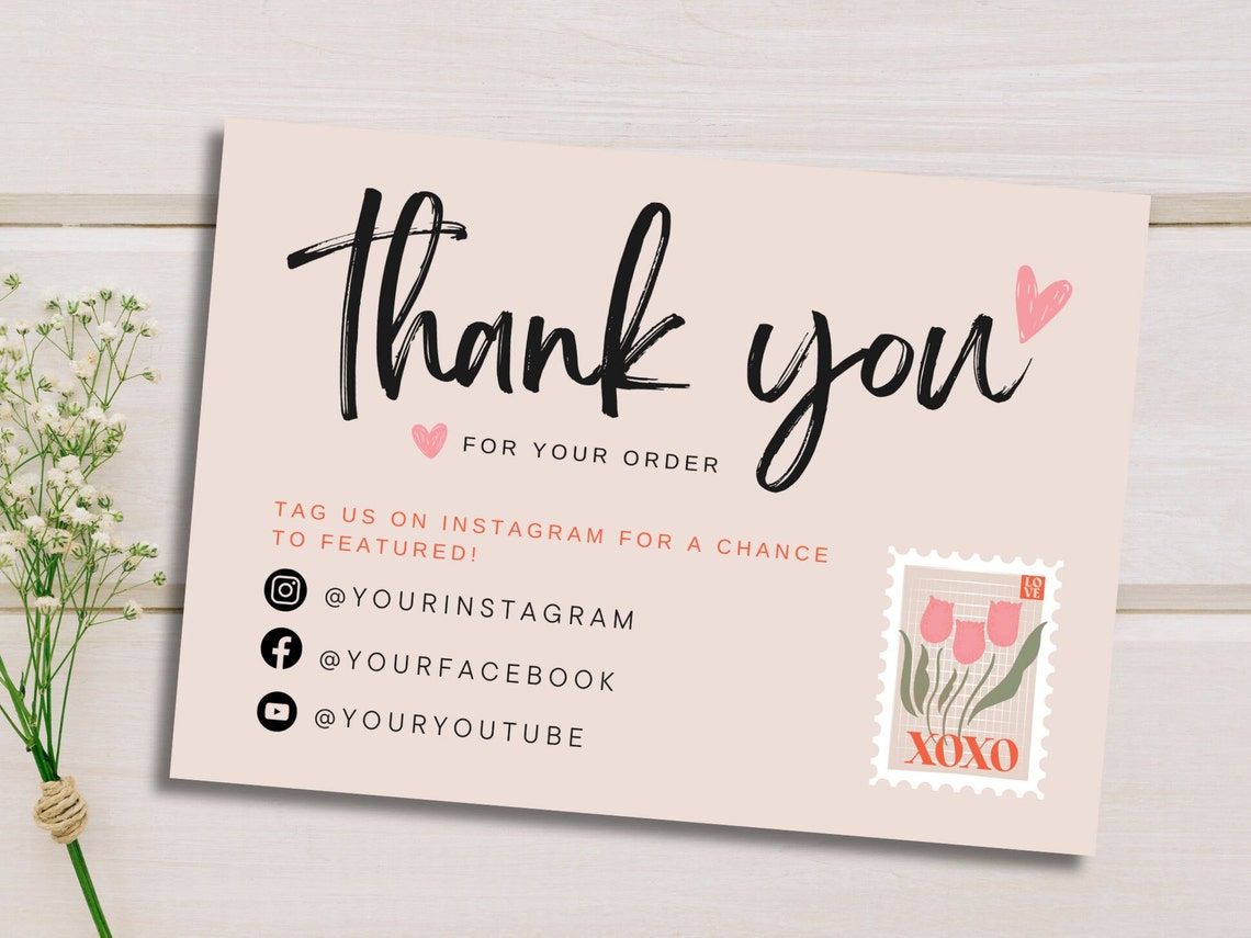 Editable Small Business Thank You Card Template, Digital Cute Pink