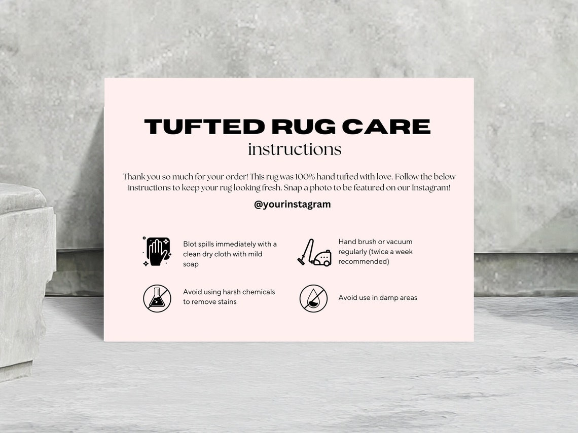 Editable Tufted Rug Care Instructions Template Small Rug Business