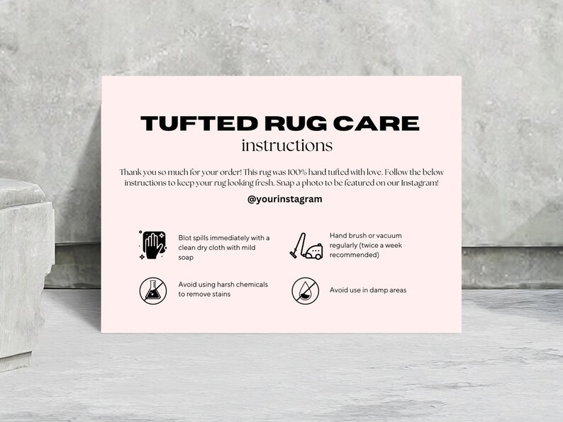 Editable Tufted Rug Care Instructions Template Small Rug Business
