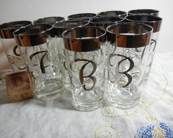 Vintage Dorothy Thorpe Monogram B Silver Rim 12 Oz Highball Glass Vintage MCM