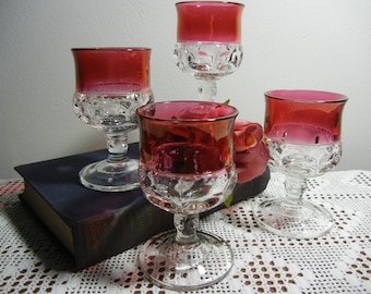 Vintage Colony Ruby Red Crown Thumbprint Claret Wine Glasses - Set of Four