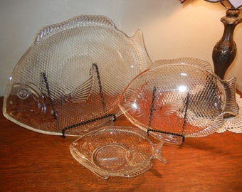 Platos y fuentes de pescado de cristal vintage