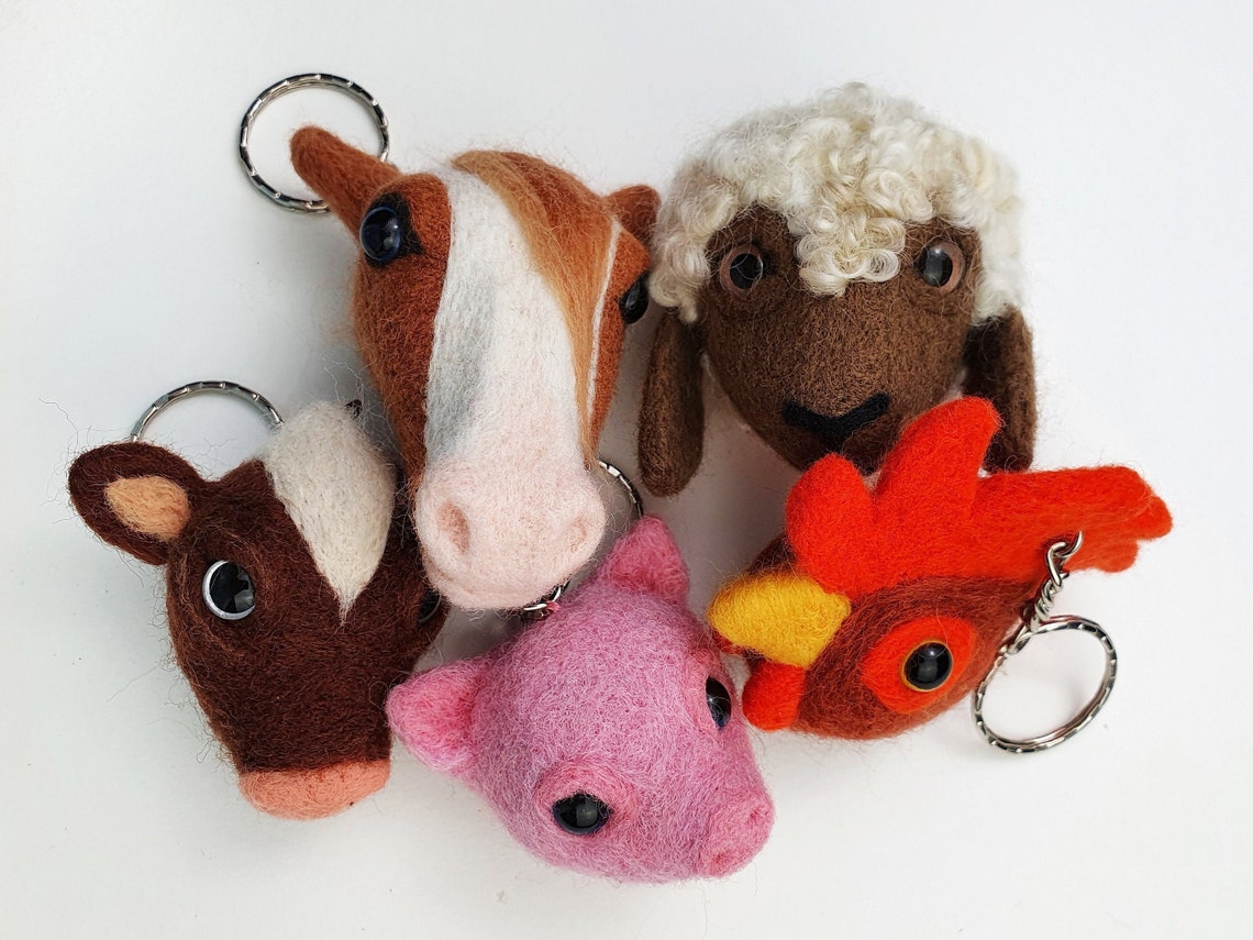 Keychain farm animals wool keychain keyring 3d needle Etsy
