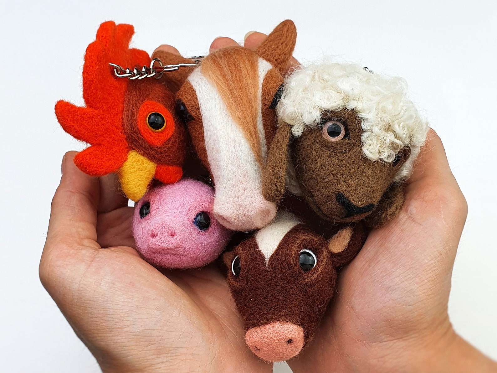 Keychain farm animals wool keychain keyring 3d needle Etsy