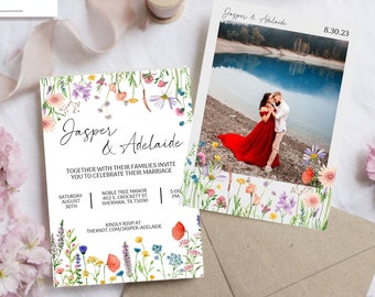 Wildflower Wedding Invitation - Photo Invitation - Floral - Colorful - Modern Wildflower - Birthday - Bridal Shower -Template - RSVP Card