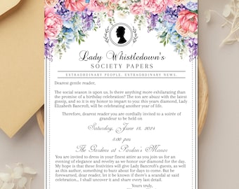 Bridgerton Party Invitation - Tea Party - Lady Whistledown - Society Papers - Victorian Party - Bridgerton Wedding - Bridgerton Watch Party