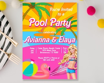 Malibu - Pool Party - Birthday Party - Summer - Digital Invitation - Customizable - Editable - Girls Birthday Party