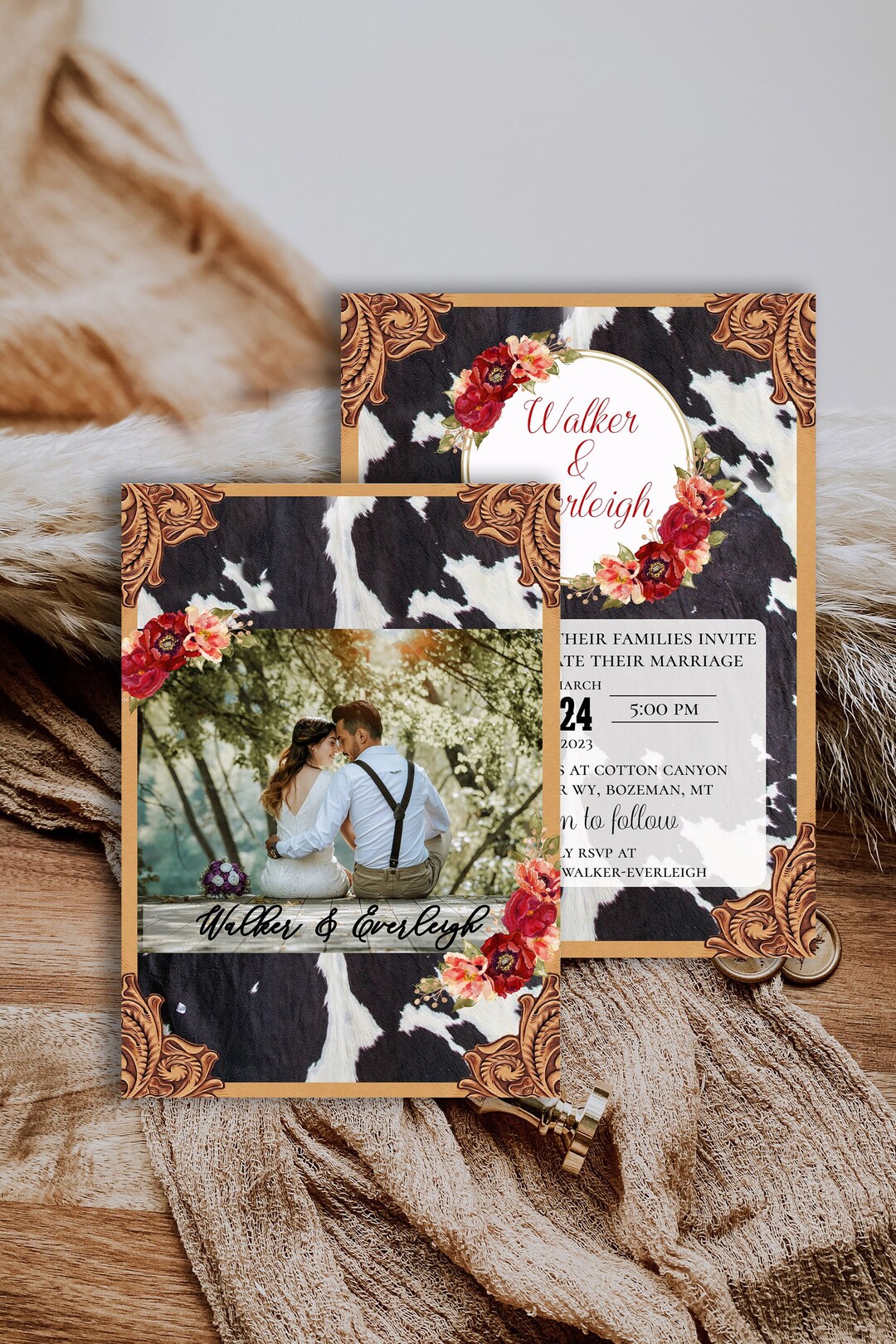 Rustic Wedding Invitation Photo Invitation Western Southern Tooled