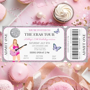 Taylor Eras Tour Ticket Stub Einladung – Swiftie Party – Überraschungsmusik-Konzertticket – In My Birthday Era – Bearbeitbar – Mädchengeburtstag