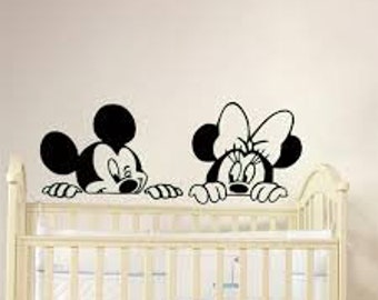 Mickey and Minnie peeking vinyl decal stickers for car