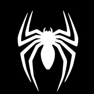Puede incluir: Un emblema de araña blanco con un diseño detallado, sobre un fondo negro sólido. Las patas y el cuerpo de la araña están claramente definidos, creando un contraste llamativo. Este gráfico es adecuado para ropa y accesorios.