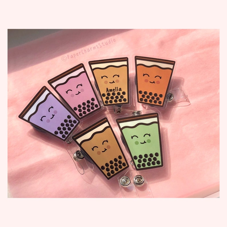Bubble Tea Badge Reel Cute Tea Badge Reel Boba Badge Reel Etsy