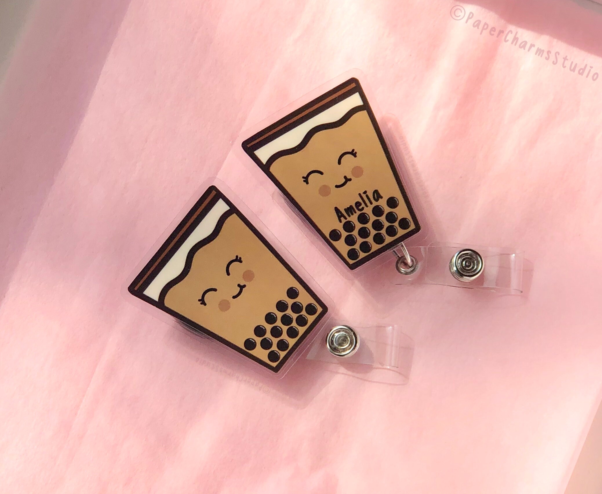 Bubble Tea Badge Reel Cute Tea Badge Reel Boba Badge Reel Etsy