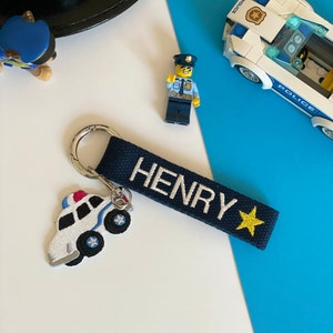 Police Car Personalized Name Tag, Car Custom Key chain, Bag Name Tag, Gift idea, Kids Name Tag, Personalized Gift, Back to school nametag image 1