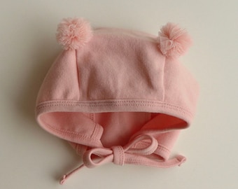 Soft Pom Pom Baby Bonnet, Baby Hat with tie, Unisex Bonnet, Snug and Comfy, Cute Cotton Baby Hat, Toddler Hat, Warm & Stylish Hat, All year
