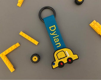 Bright Car Personalized Name Tag, Custom Key chain, Zipper Pull, Lunch Tag, Back to school Gift idea, Kids Name Tag, Personalized Gift,